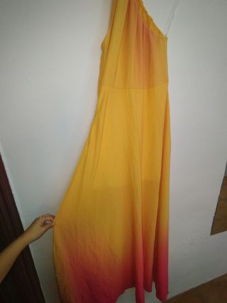 Vestido fiesta-degradado amarillo-rosa. Talla S-M