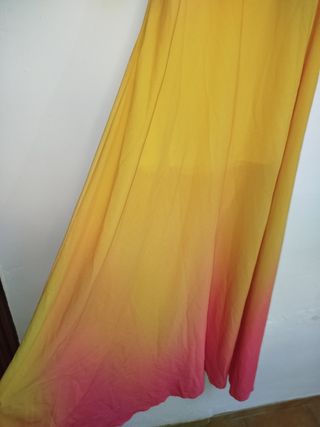 Vestido fiesta-degradado amarillo-rosa. Talla S-M