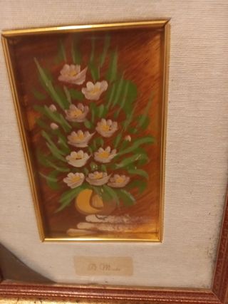 Dipinto fiori foglia oro