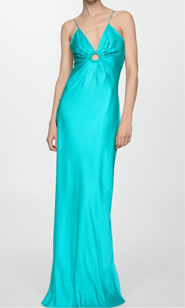Vestido Mango satén turquesa XS