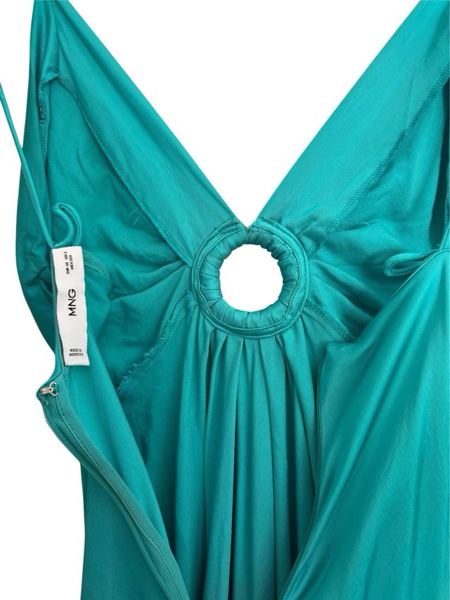 Vestido Mango satén turquesa XS