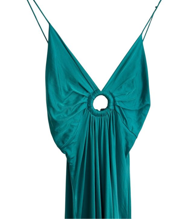 Vestido Mango satén turquesa XS