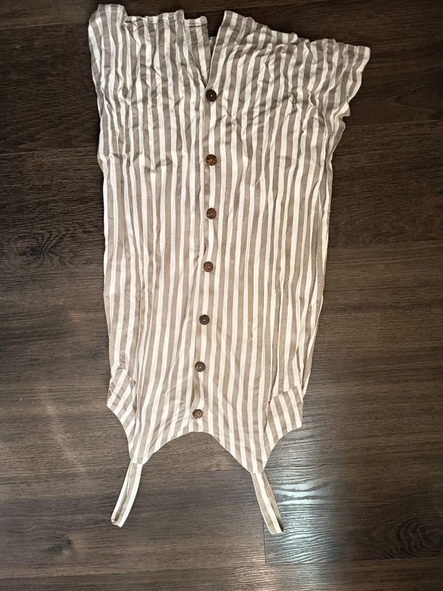 Vestido rayado beige y blanco