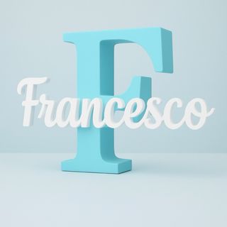 Lettera F Decorativa + Francesco, Celeste e Bianco
