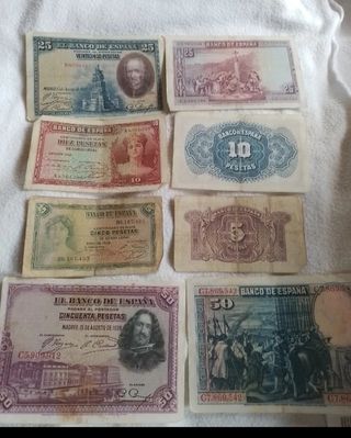 Billetes antiguos España (25, 1050 , 5 pesetas)