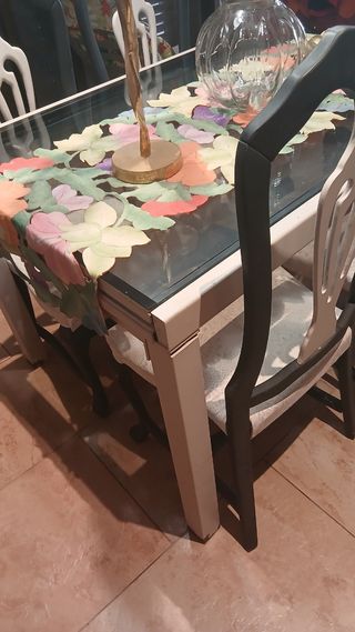 Mesa cristal 6 sillas