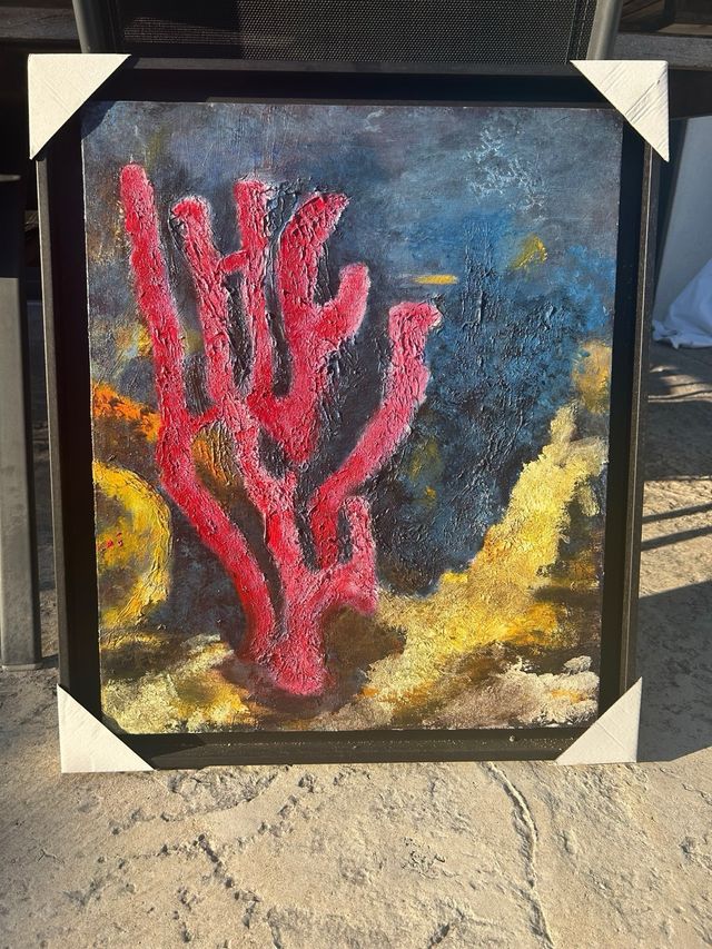 Óleo coral marino, marco negro