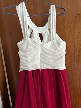 Vestido fiesta rosa fucsia oscuro y blanco