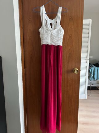 Vestido fiesta rosa fucsia oscuro y blanco