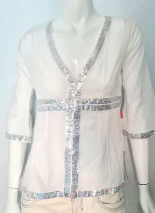 Blusón ibicenco blanco y plata - Talla S