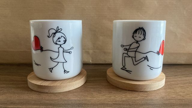 Juego tazas de té pareja con posavasos