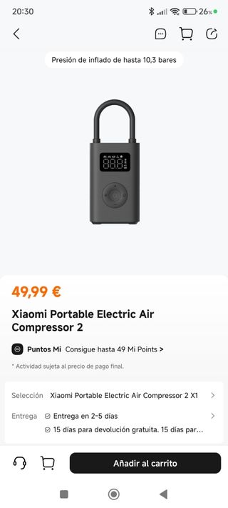 Mini compresor aire portátil Xiaomi 
