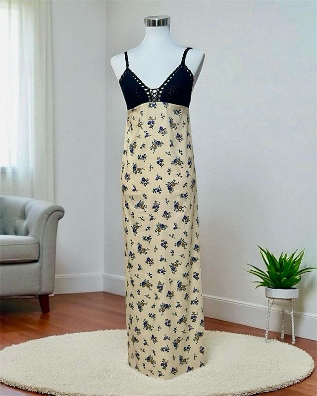 Vestido Zara midi beige y negro - Talla M