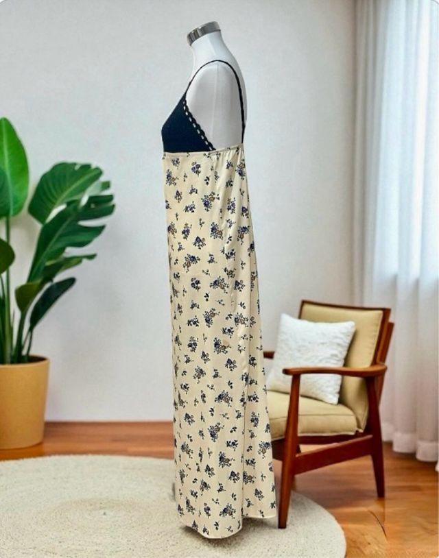 Vestido Zara midi beige y negro - Talla M