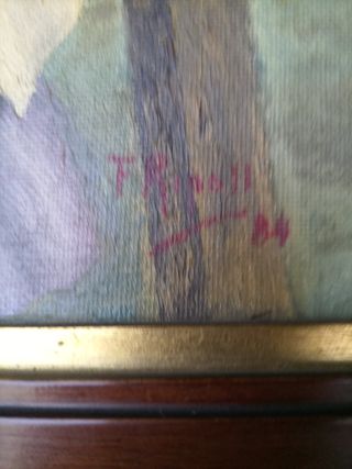 Cuadro al óleo: anciana tejiendo encaje