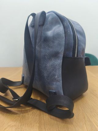 Mochila Bolso Piel Cuero Vacuno Azul