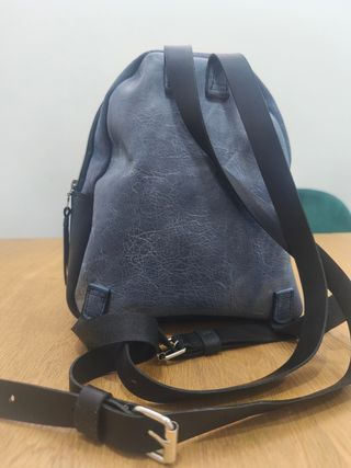 Mochila Bolso Piel Cuero Vacuno Azul