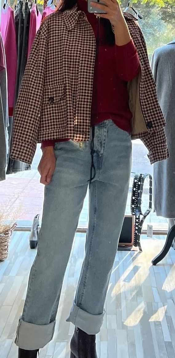 Chaqueta cuadros marrón-rojo