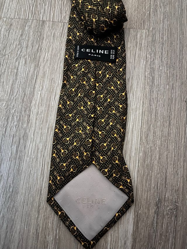 Corbata CELINE dorada y verde oliva