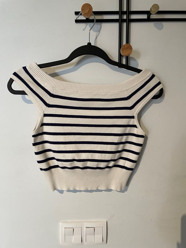 Crop top de punto rayas crudo Oysho