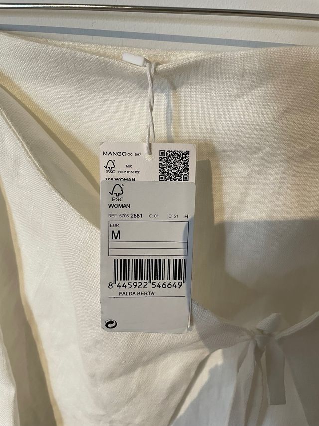 Mini falda cruzada lino blanco Mango