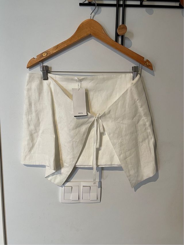 Mini falda cruzada lino blanco Mango