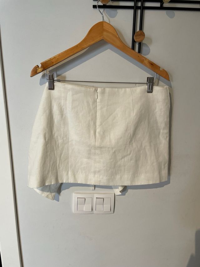 Mini falda cruzada lino blanco Mango