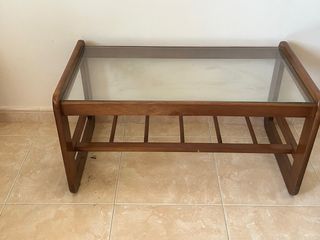 Mesa centro cristal madera