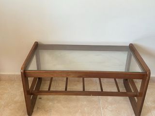 Mesa centro cristal madera