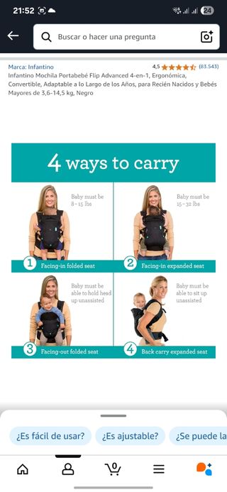 Mochila Portabebés Infantino Flip Advanced 4-en-1