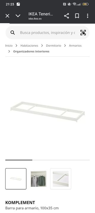 Barra armario - perchero IKEA KOMPLEMENT 100x35cm