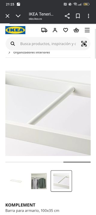 Barra armario - perchero IKEA KOMPLEMENT 100x35cm