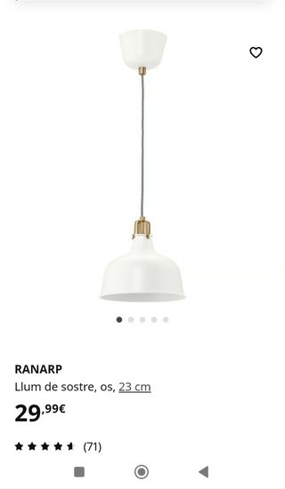 Ranarp Ikea - Lámpara techo blanca
