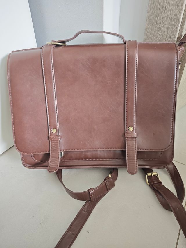 Tracolla marrone Ecosusi vintage, tasca PC, lavoro