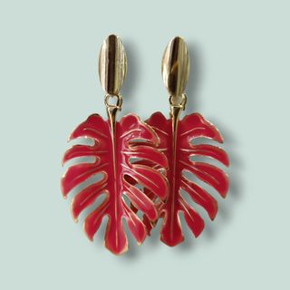 Pendientes hoja monstera rojos