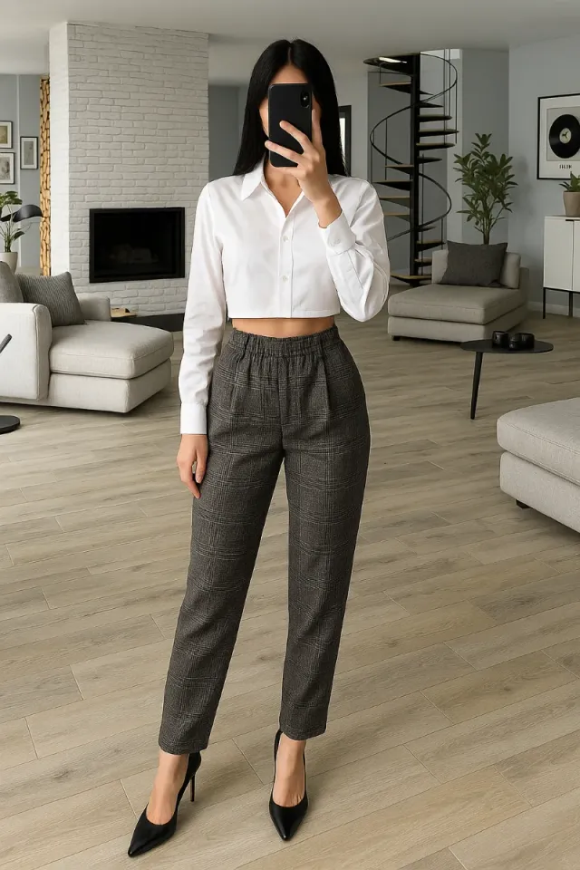 Pantalones pinza grises de cuadros