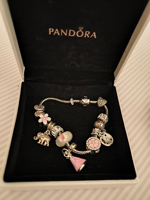 Pulsera Pandora rosa y plata