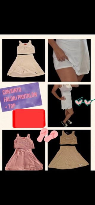 Conjunto Nike falda pantalon/top beige y rosa