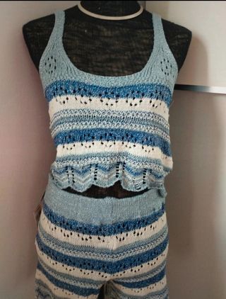 Conjunto crochet azul y blanco talla S