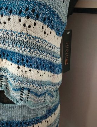 Conjunto crochet azul y blanco talla S