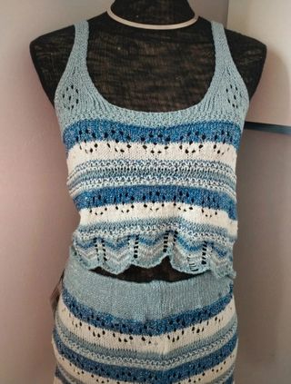 Conjunto crochet azul y blanco talla S