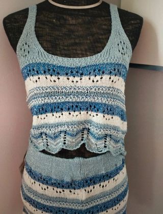 Conjunto crochet azul y blanco talla S