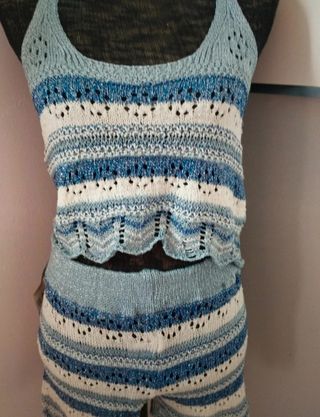 Conjunto crochet azul y blanco talla S