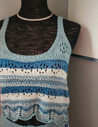 Conjunto crochet azul y blanco talla S