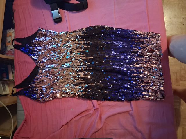 Vestido lentejuelas dorado-azul M