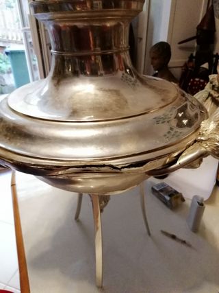 Lampada votiva antica in metallo argentato