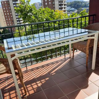 Mesa terraza blanca metal-cristal