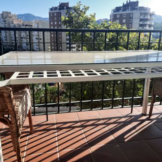 Mesa terraza blanca metal-cristal