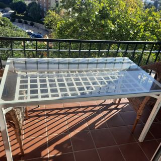Mesa terraza blanca metal-cristal