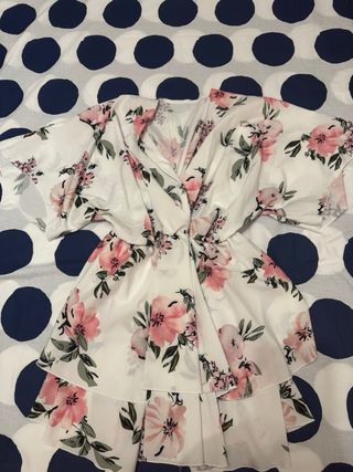 Vestido estampado naranja y rosa